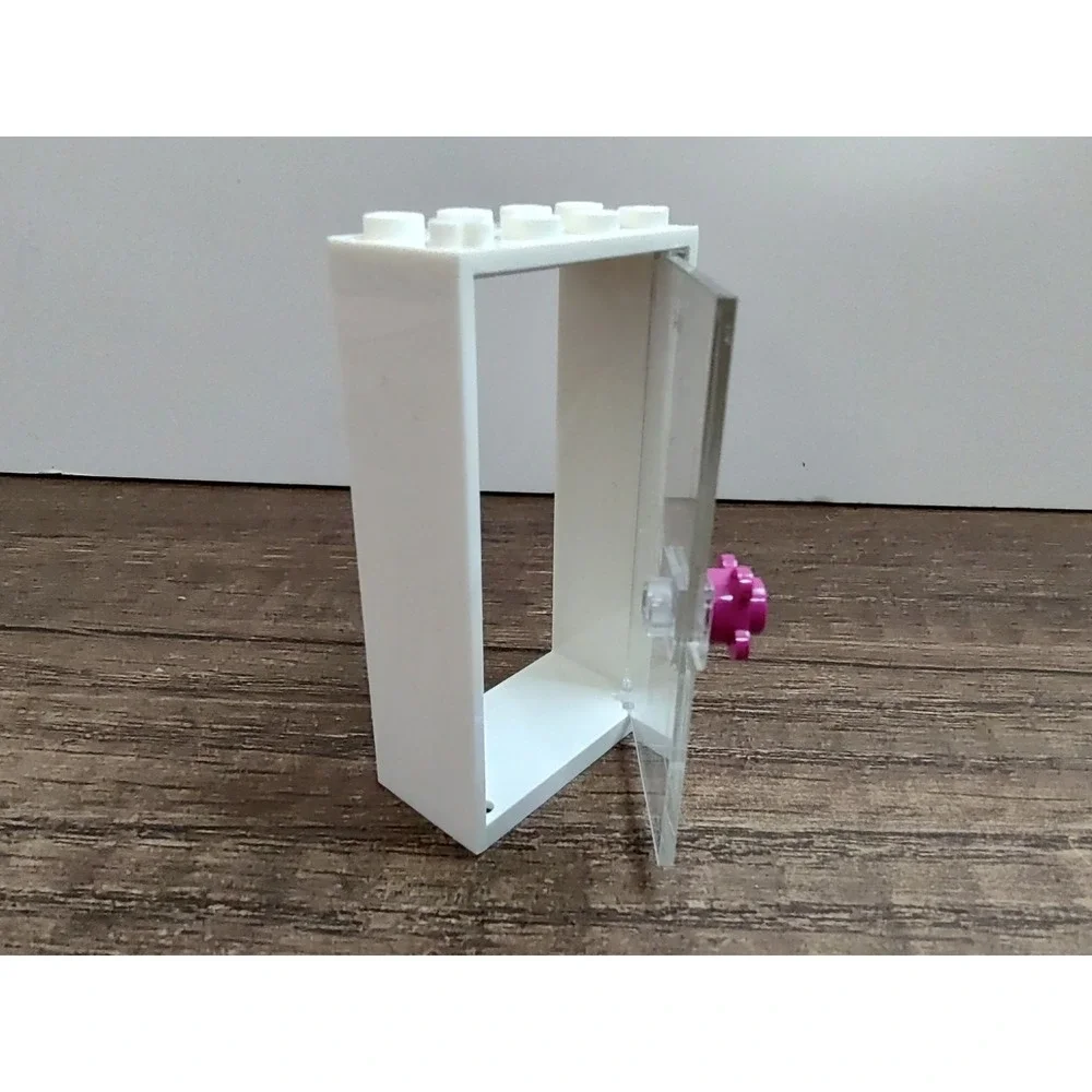 LEGO White Door Frame 1 x 4 x 6 Transparent Clear Door Pink Flower Door Knob